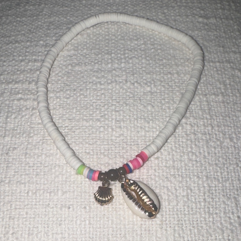 White and Pink Beaded Shell Ankle Bracelet
